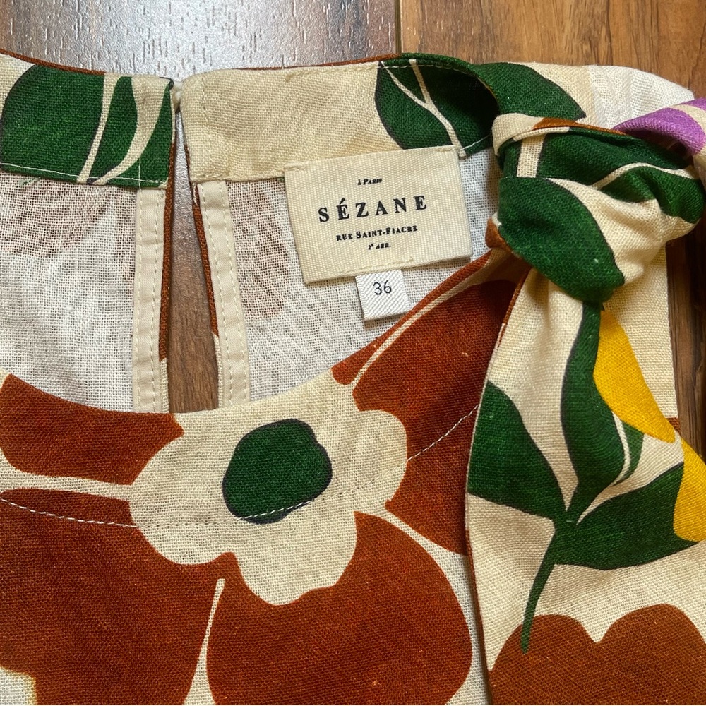 Sezane Floral Cream Top with Multicolor Blooms - Picture 3 of 14